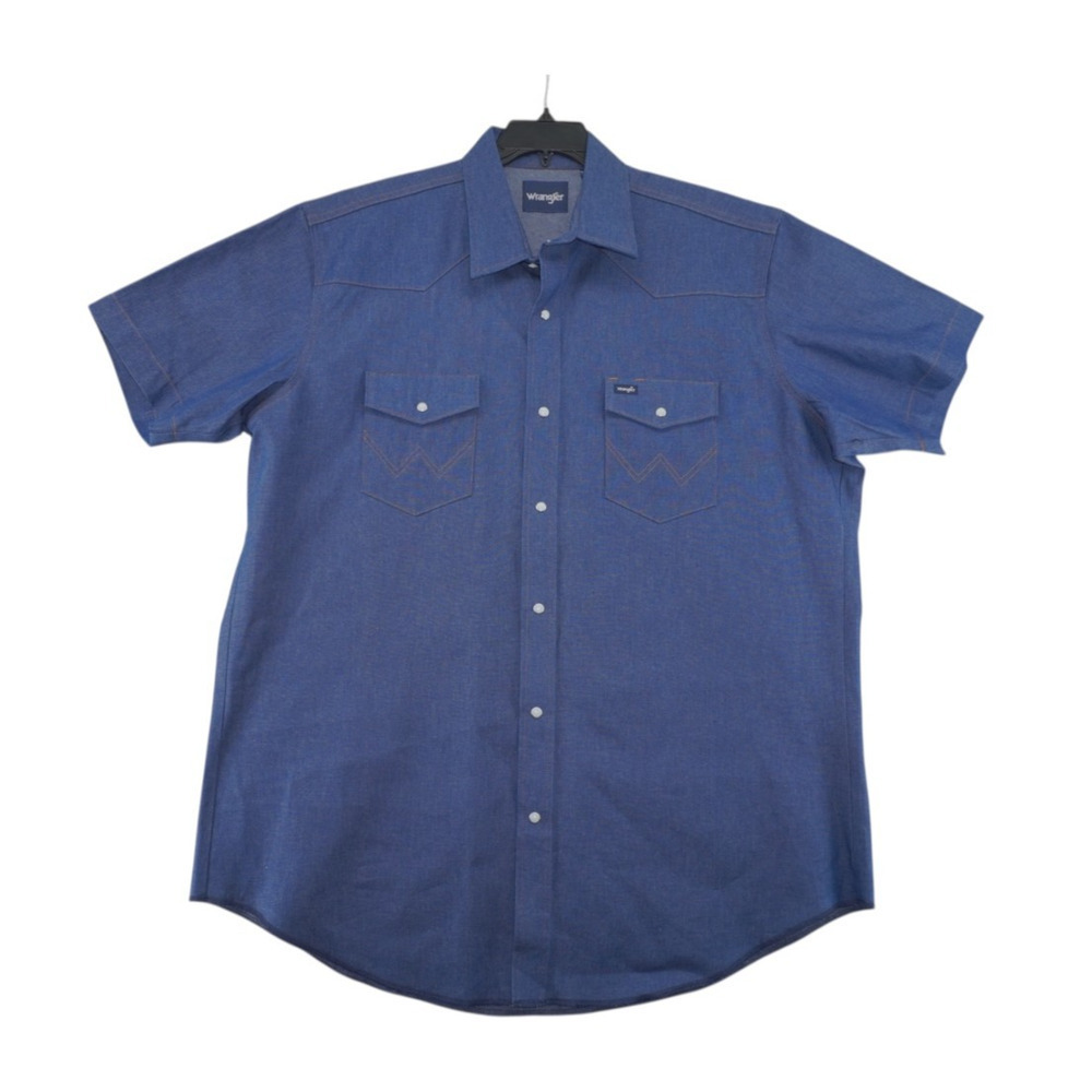 Wrangler Men's Tall Long Sleeve Blue Denim Western Shirt Size 2XT